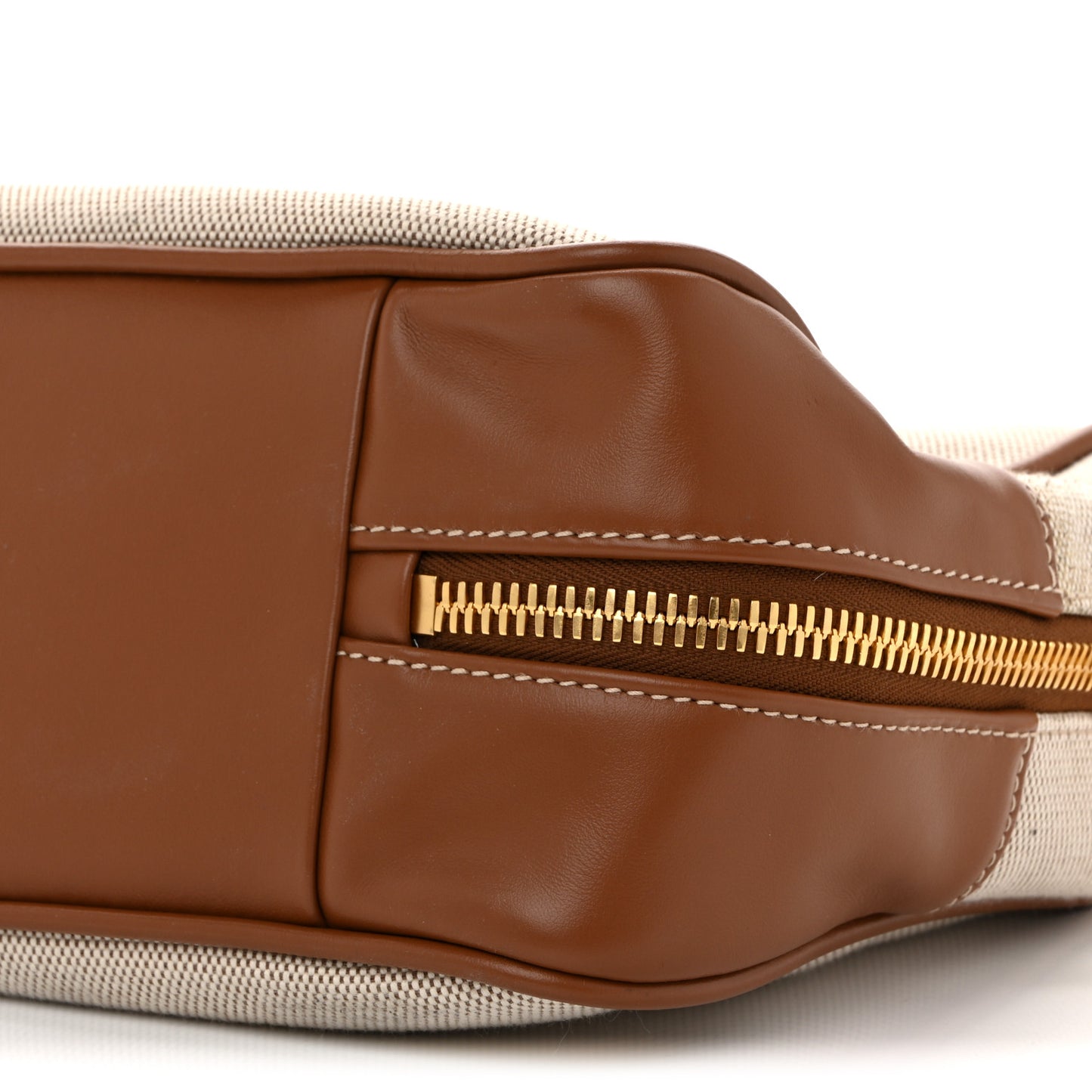 Canvas Calfskin Large Beau Top Handle Bag Naturale Brandy