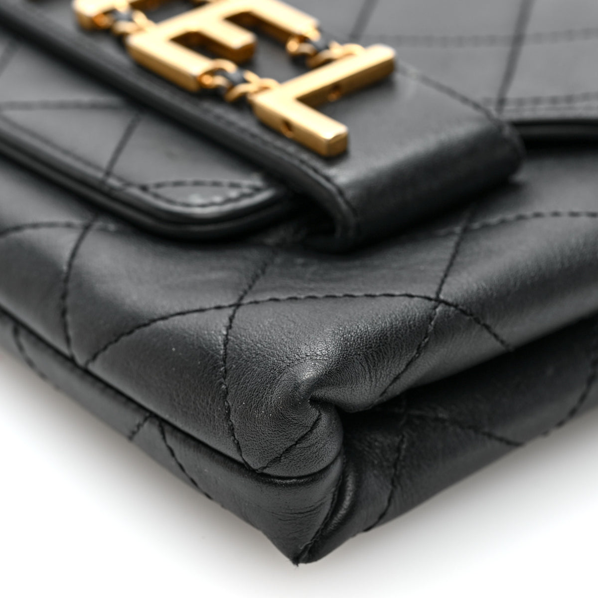 Calfskin Quilted Enchained Clutch Black