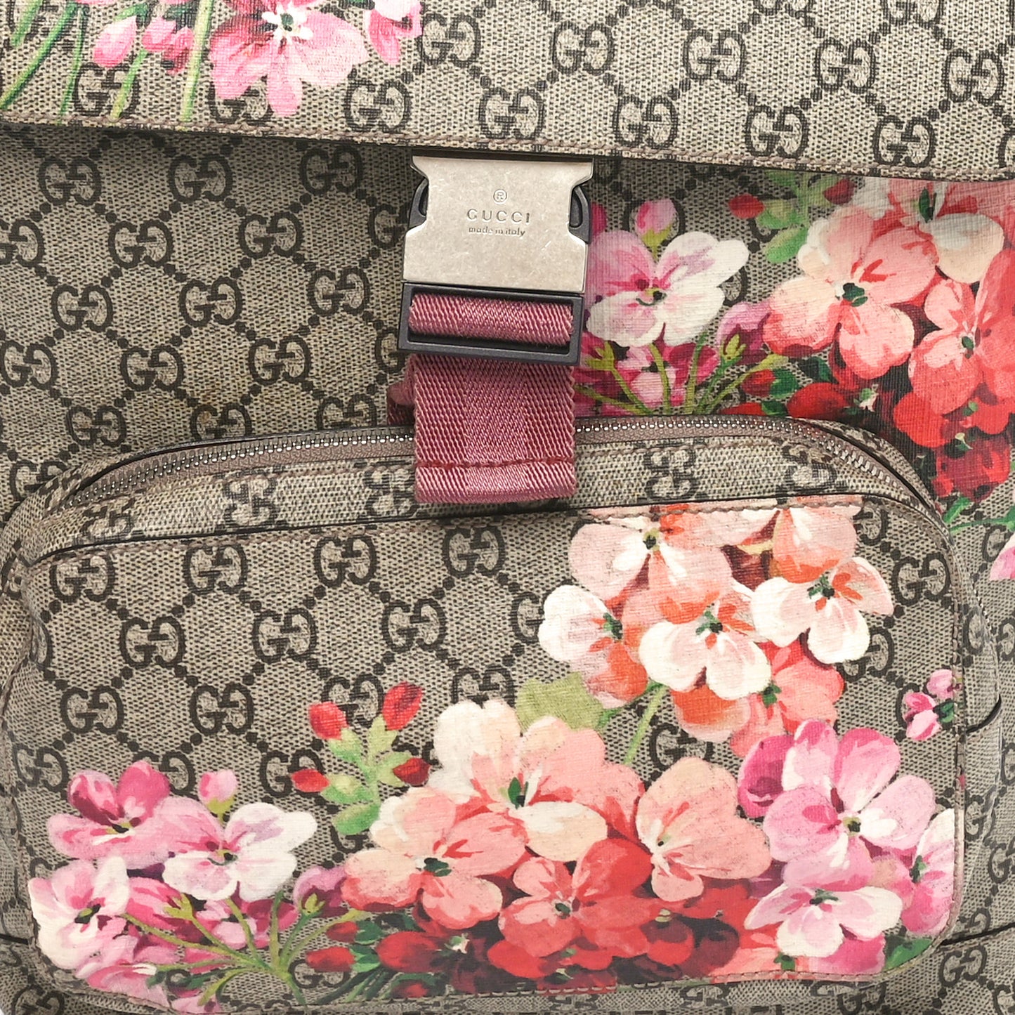 GG Supreme Monogram Blooms Medium Single Buckle Backpack Beige Multicolor Dry Rose
