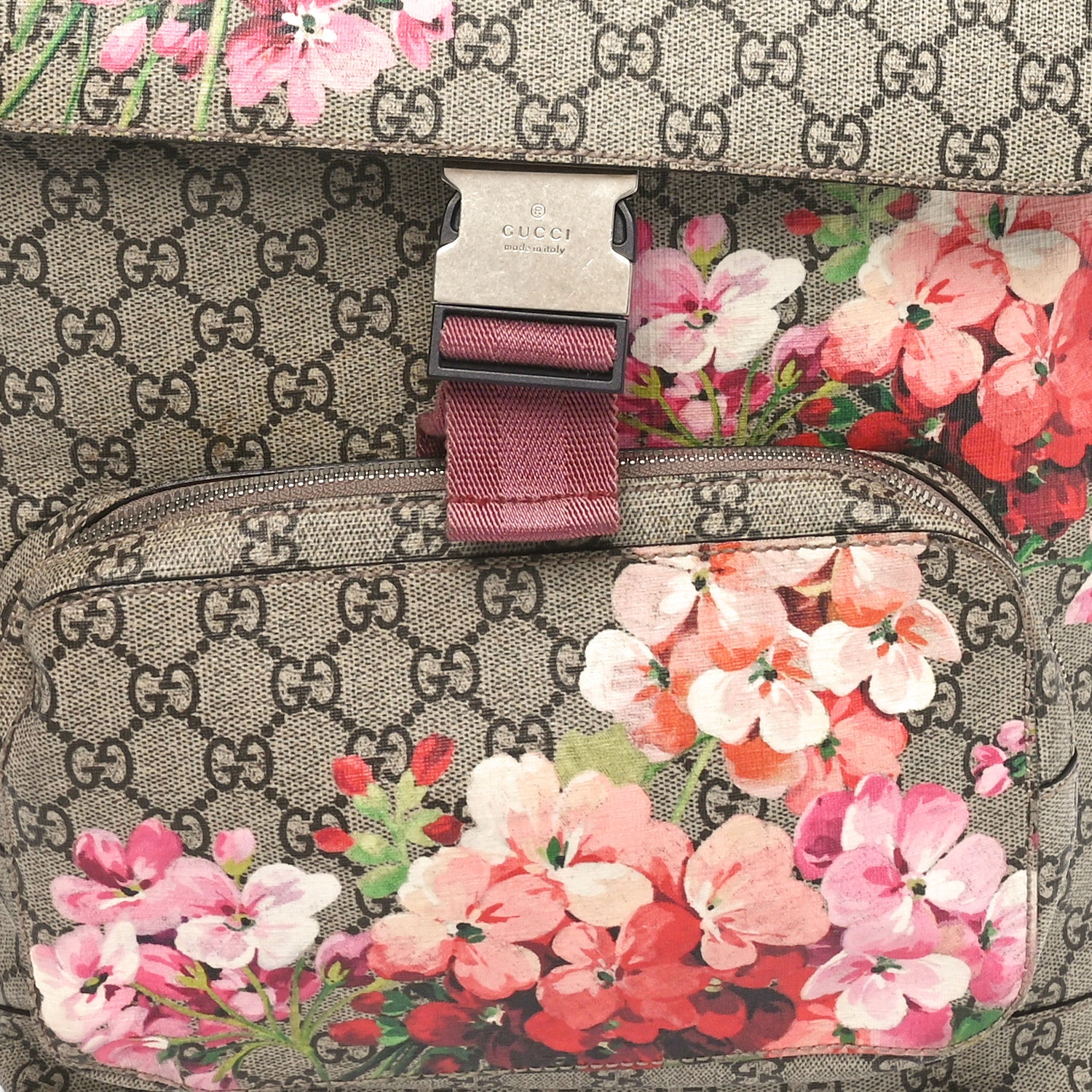 Gucci GG Supreme Monogram Blooms Medium Single Buckle Backpack Beige Multicolor Dry Rose 8 of 10