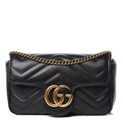 Gucci Calfskin Matelasse Super Mini GG Marmont Shoulder Bag Black 1 of 11