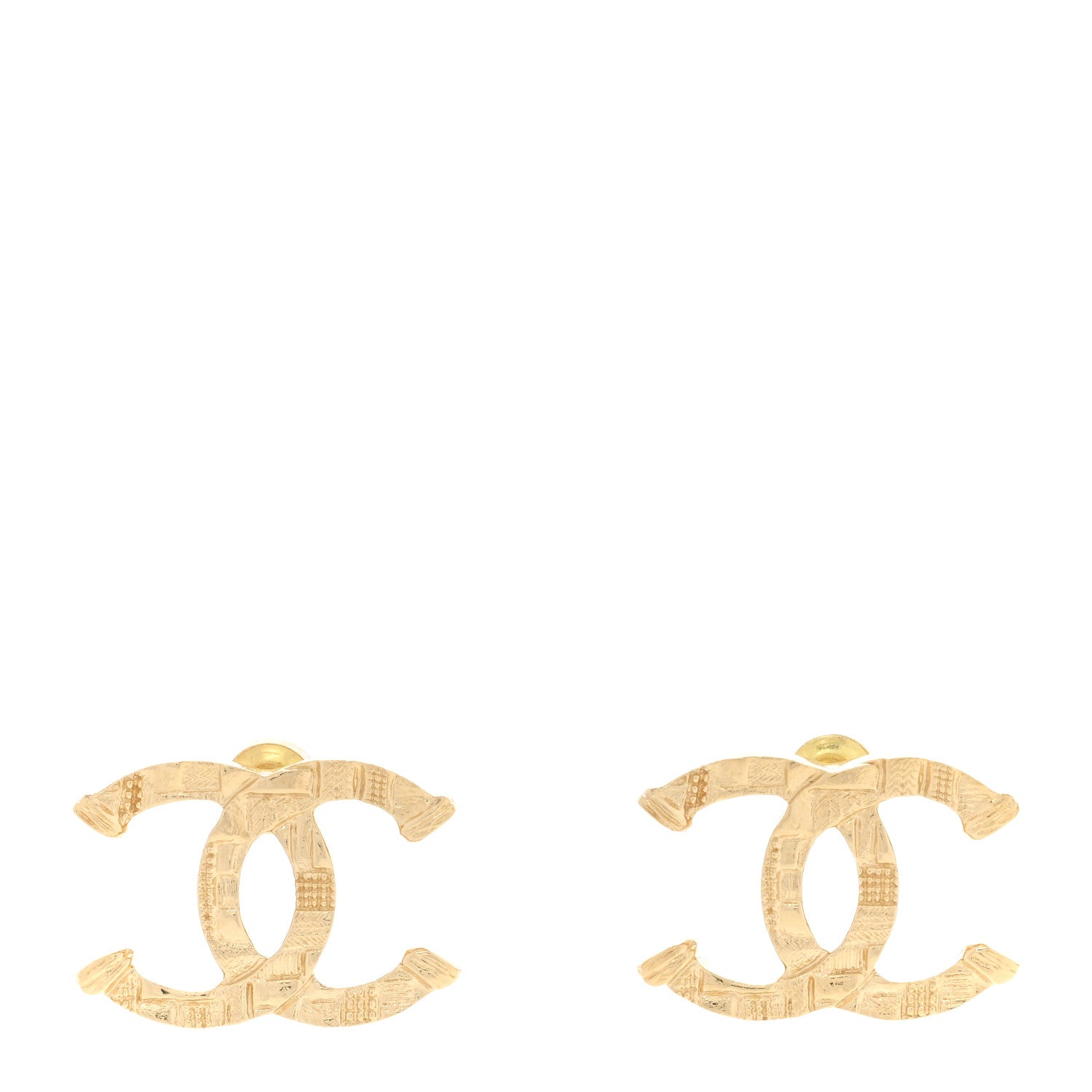 Chanel Metal Tweed Effect CC Earrings Gold 1 of 7