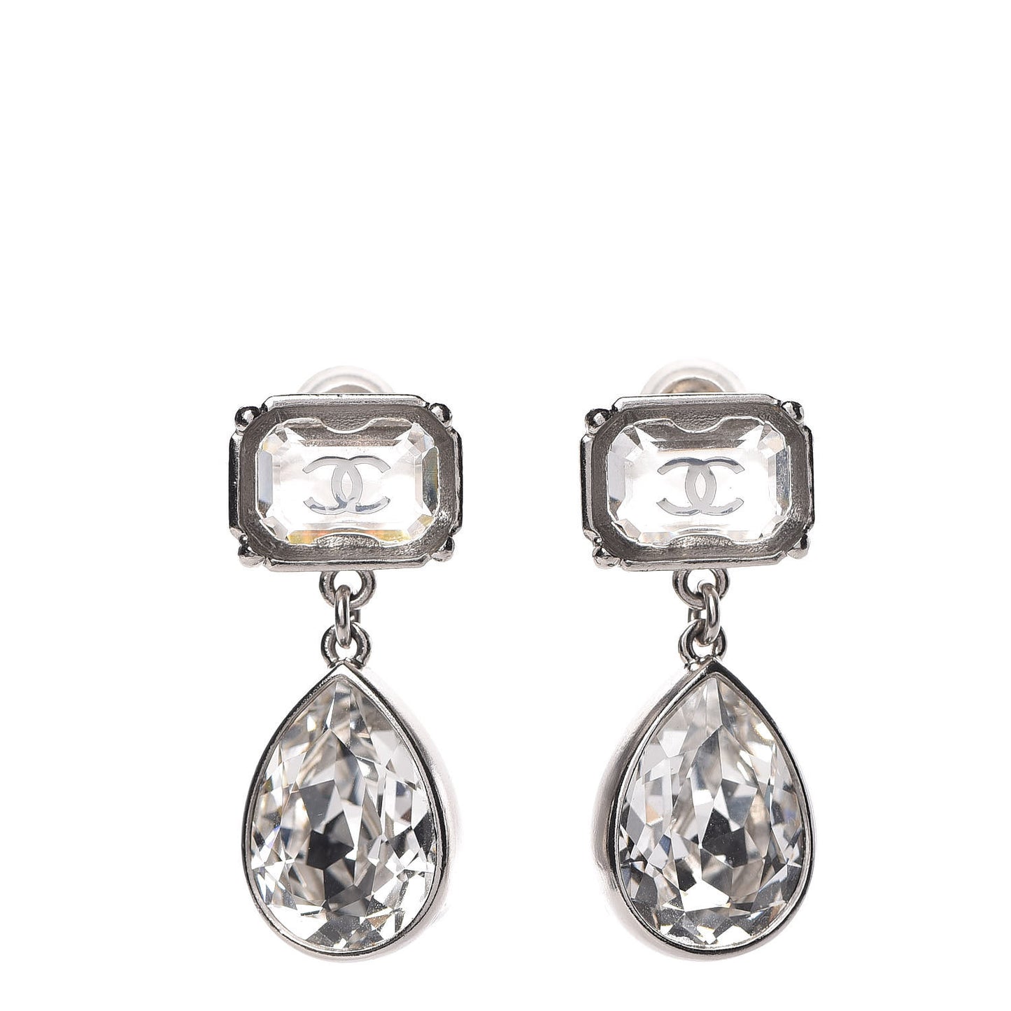 Crystal CC Tear Drop Earrings Silver