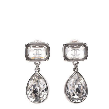 Chanel Crystal CC Tear Drop Earrings Silver 1 of 5
