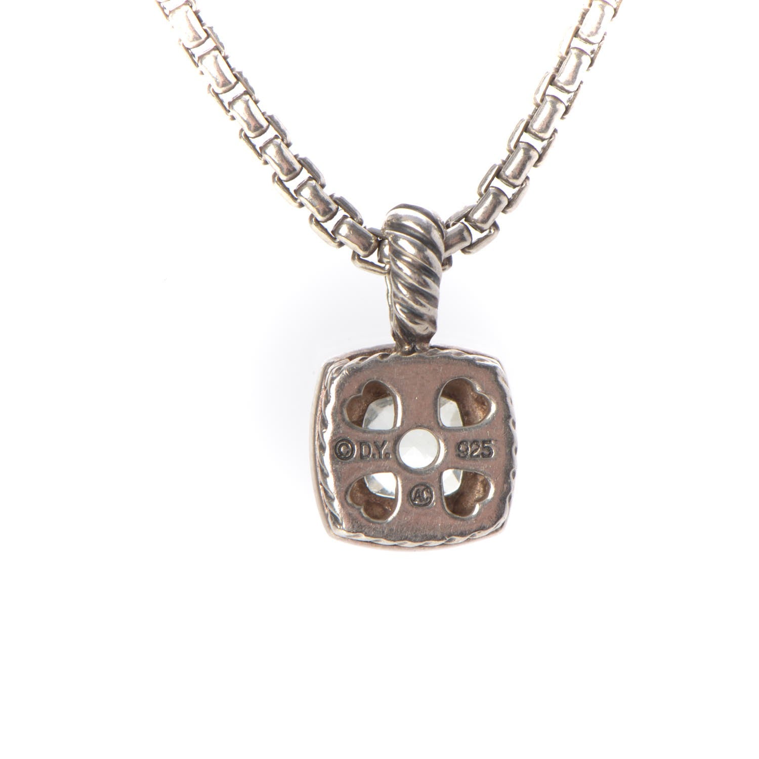 David Yurman Sterling Silver Diamond Prasiolite 7mm Petite Albion Pendant Necklace 5 of 7