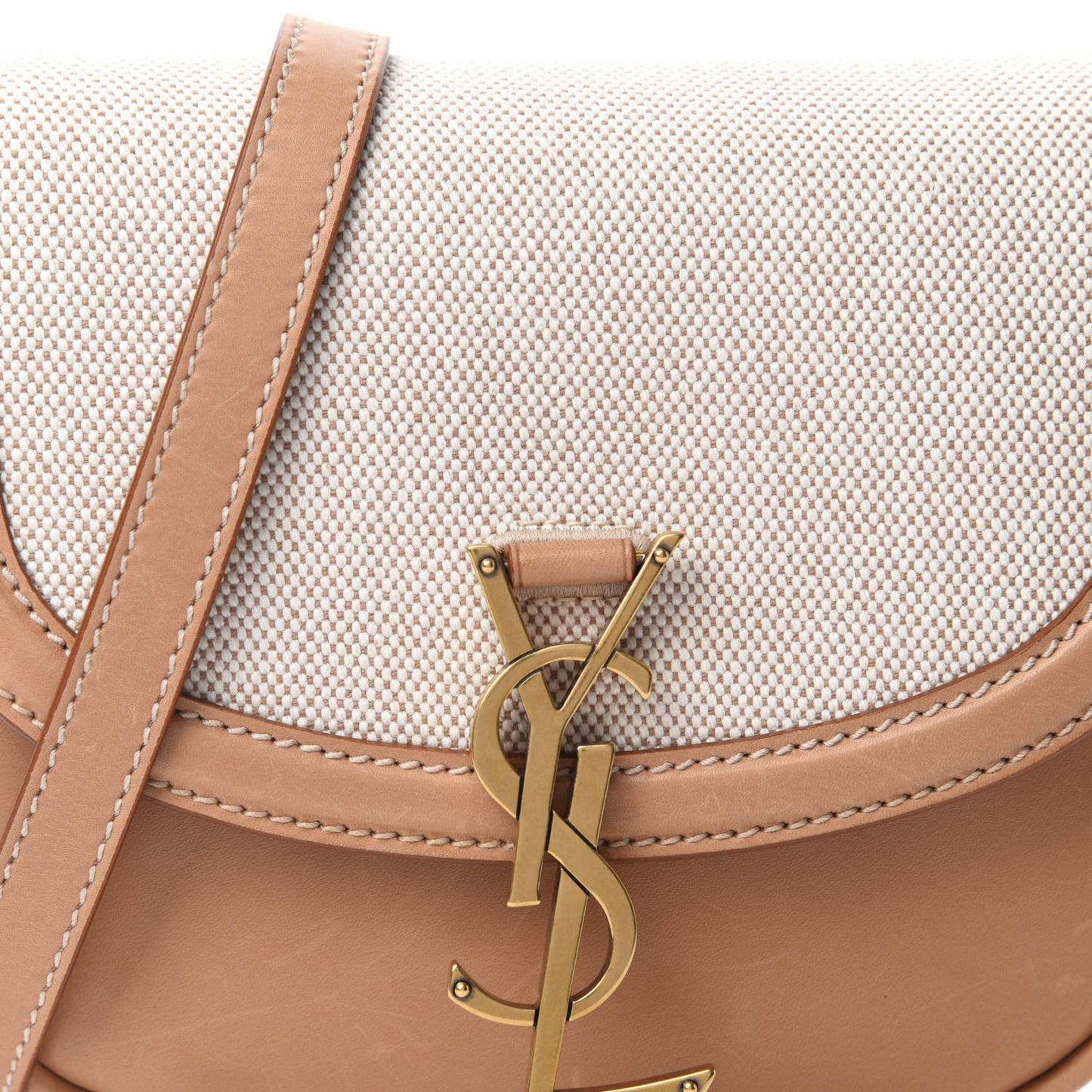 Smooth Calfskin Cotton Canvas Small Kaia Satchel Natural Beige