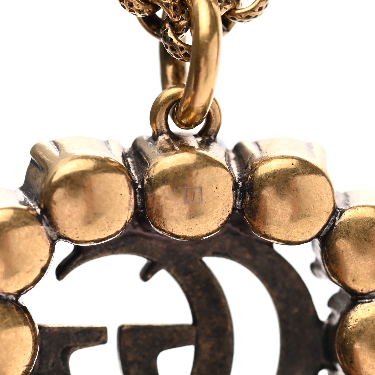Gucci Crystal Embellished Double G Necklace Aged Gold Green 7 of 8