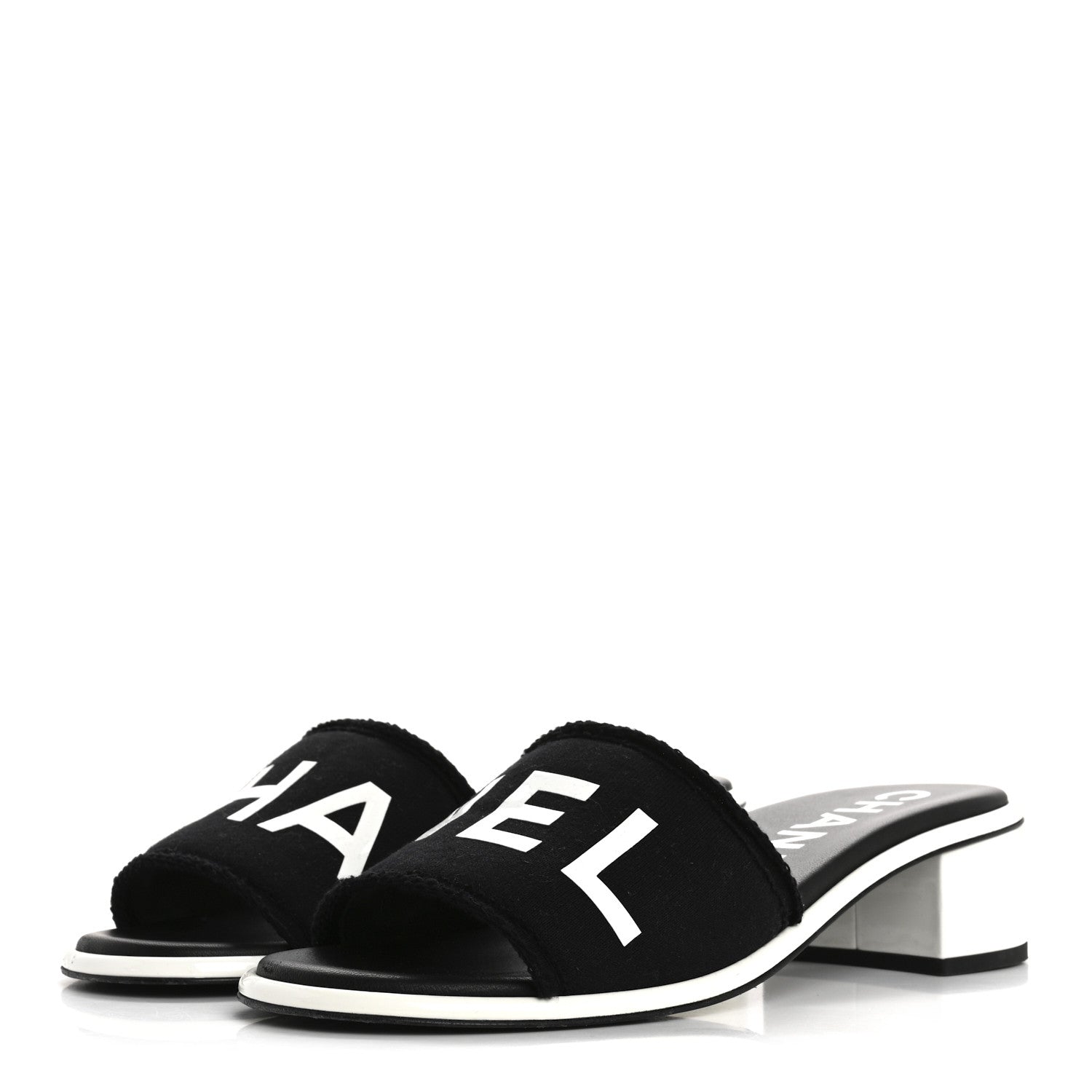Chanel Cotton Logo Mule Sandals 39.5 Black White 4 of 15