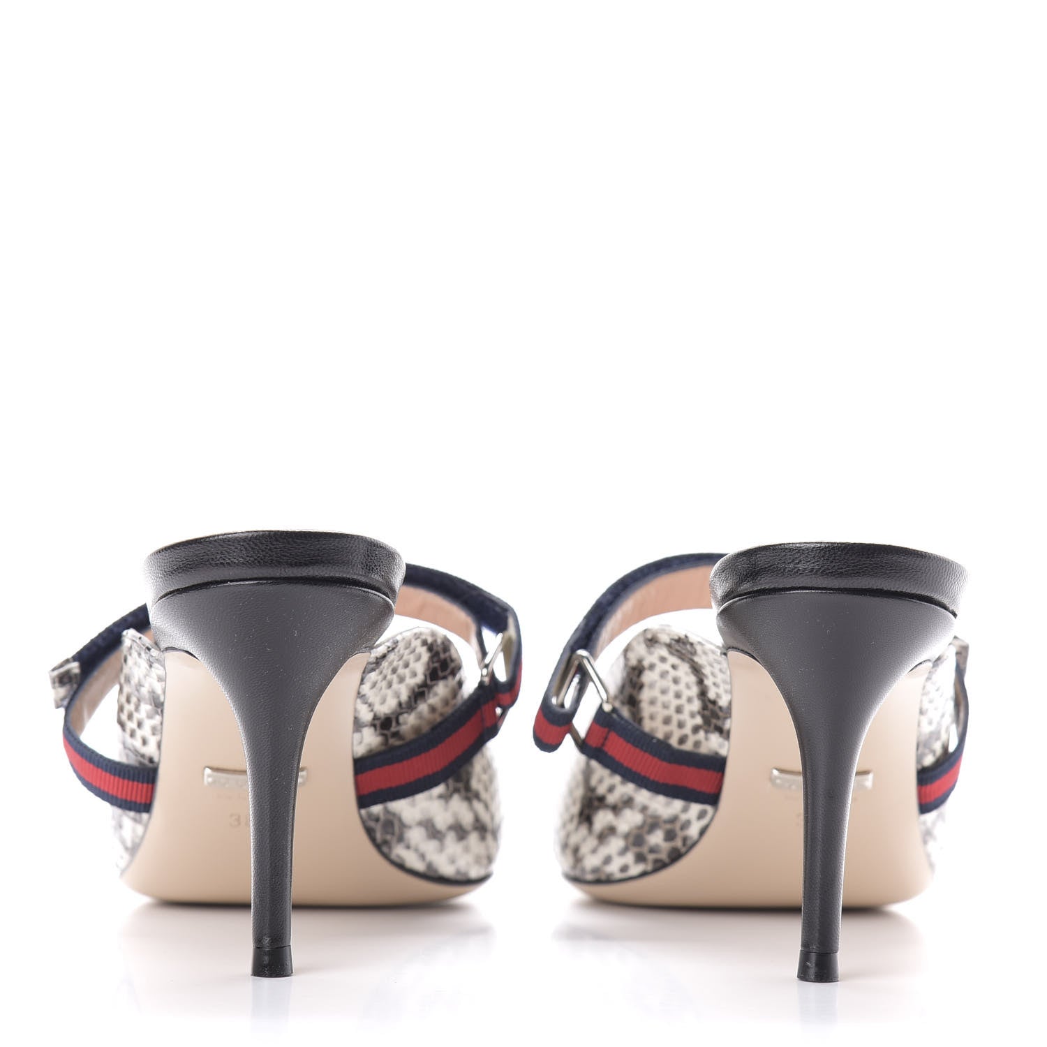 Gucci Elaphe Snakeskin Sylvie Web Cross Strap Mid-Heel Slides 38.5 New Roccia 3 of 10