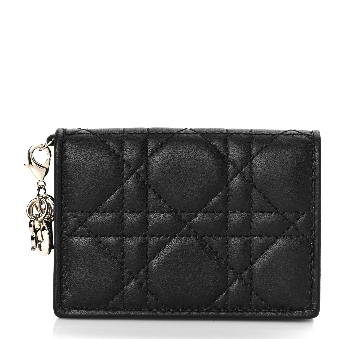 Lambskin Cannage Small Lady Dior Flap Card Holder Black