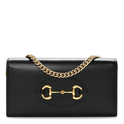 Gucci Boarded Plutone Calfskin Horsebit 1955 Wallet On Chain Black 1 of 10