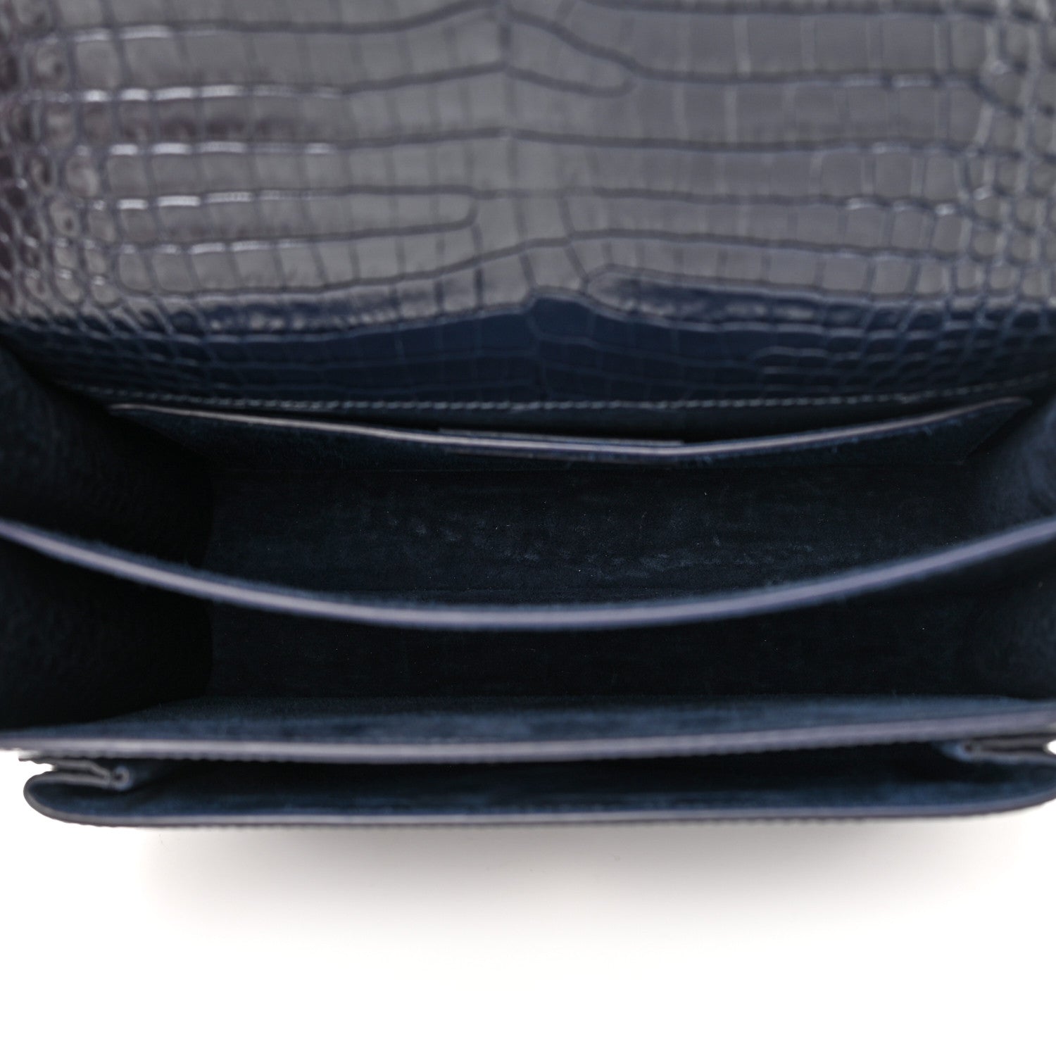 Saint Laurent Calfskin Crocodile Embossed Medium Monogram Sunset Navy 5 of 17