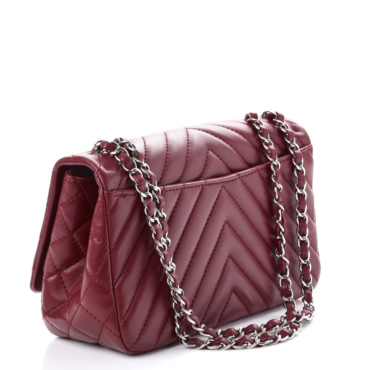 Lambskin Surpique Chevron Medium Single Flap Dark Red