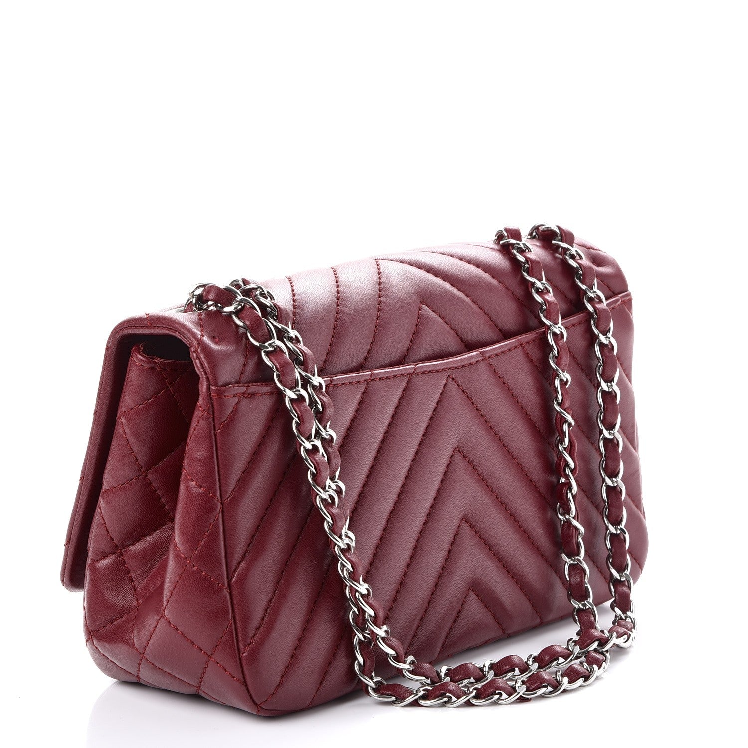 Chanel Lambskin Surpique Chevron Medium Single Flap Dark Red 4 of 10