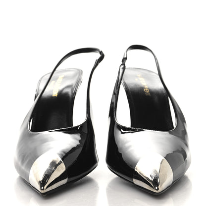 Saint Laurent Patent Cap Toe Vesper Slingback Pumps 39 Black 3 of 9