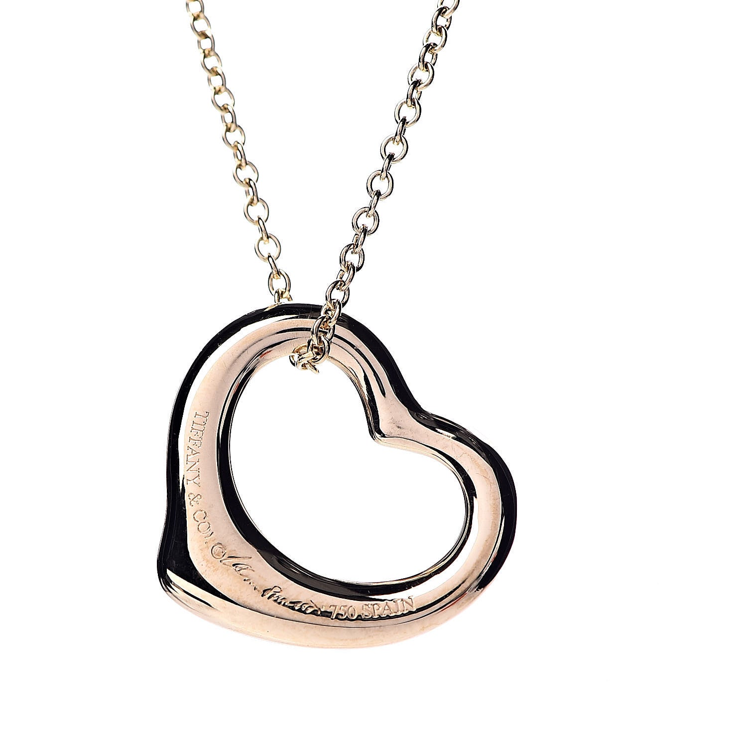 Tiffany 18K Yellow Gold Elsa Peretti Small Open Heart Pendant Necklace 5 of 8