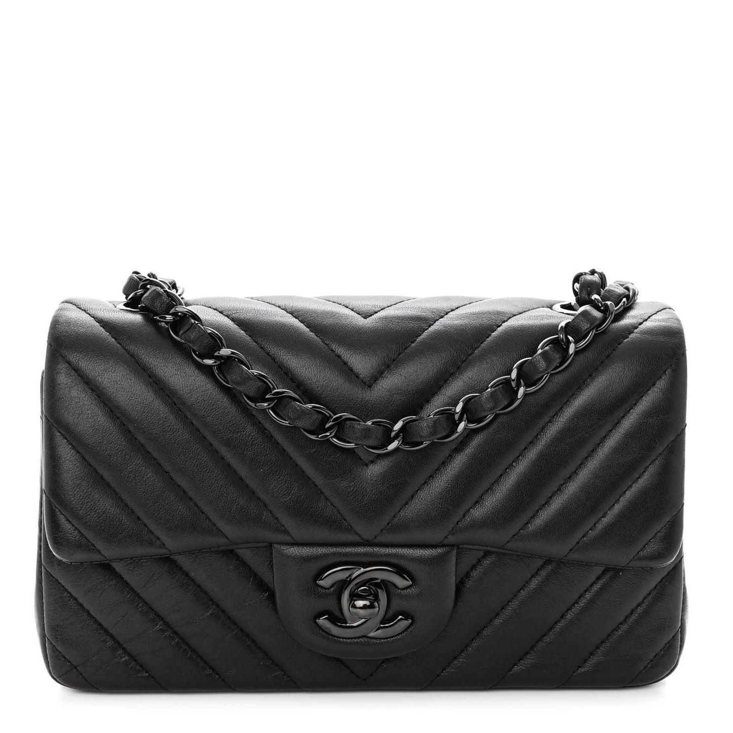 Lambskin Chevron Quilted Mini Rectangular Flap So Black
