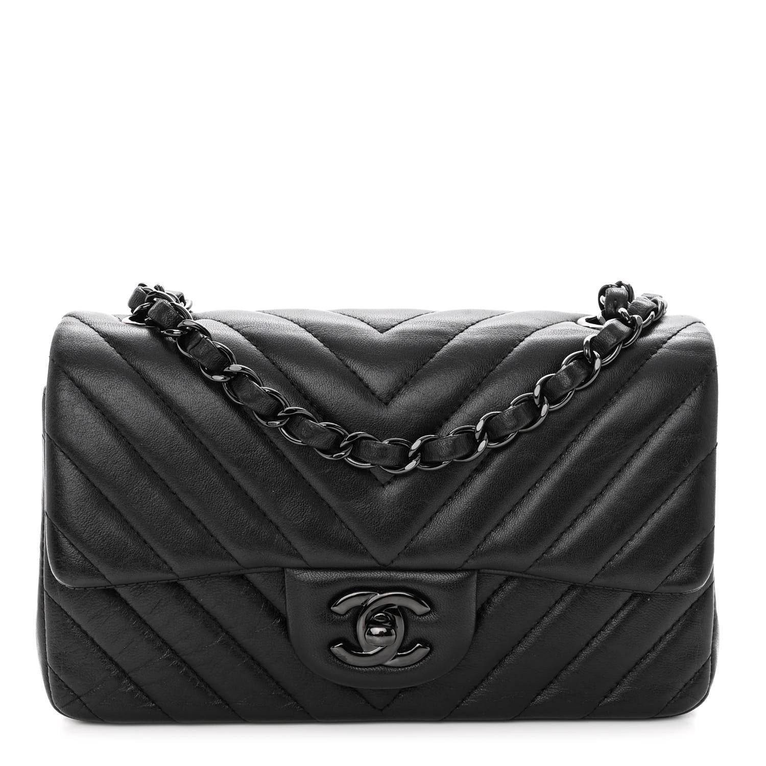 Chanel Lambskin Chevron Quilted Mini Rectangular Flap So Black 1 of 11