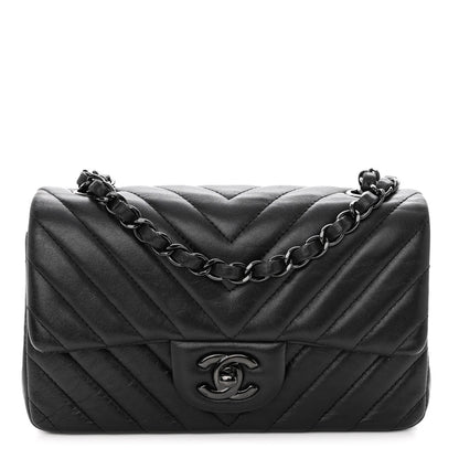 Chanel Lambskin Chevron Quilted Mini Rectangular Flap So Black 1 of 11
