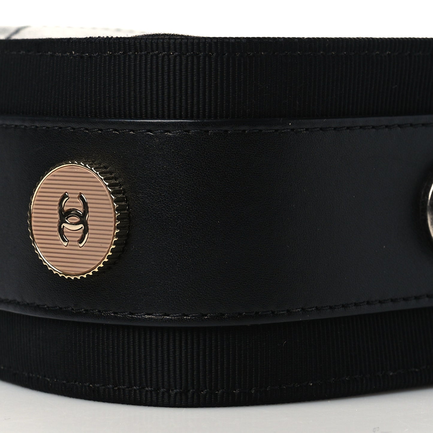 Calfskin Grosgrain Stitched Button Up Camera Case Black