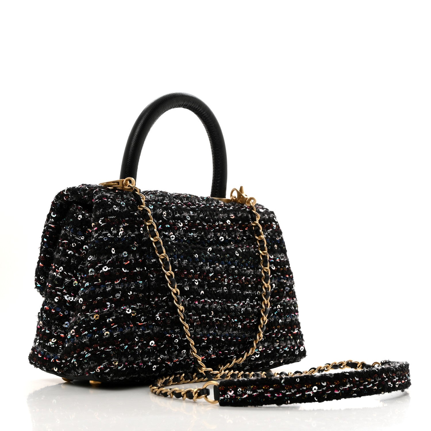 Chanel Tweed Sequin Mini Coco Handle Flap Black 3 of 10