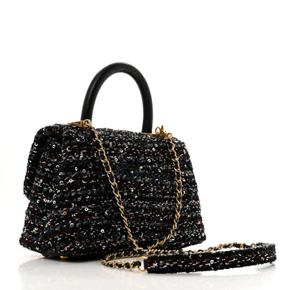 Chanel Tweed Sequin Mini Coco Handle Flap Black 3 of 10