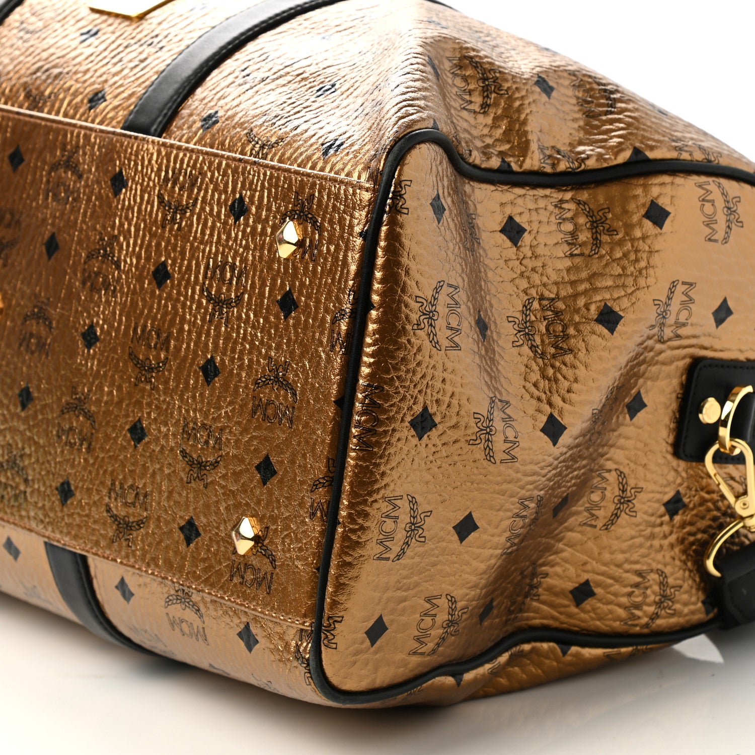 MCM Metallic Visetos Traveler Weekender Duffle Bag Gold 8 of 8