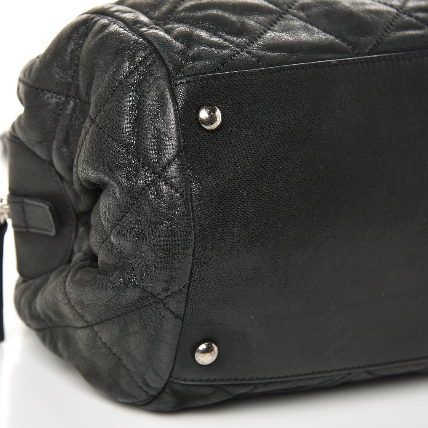Iridescent Calfskin Chic Quilt Bowling Bag Black