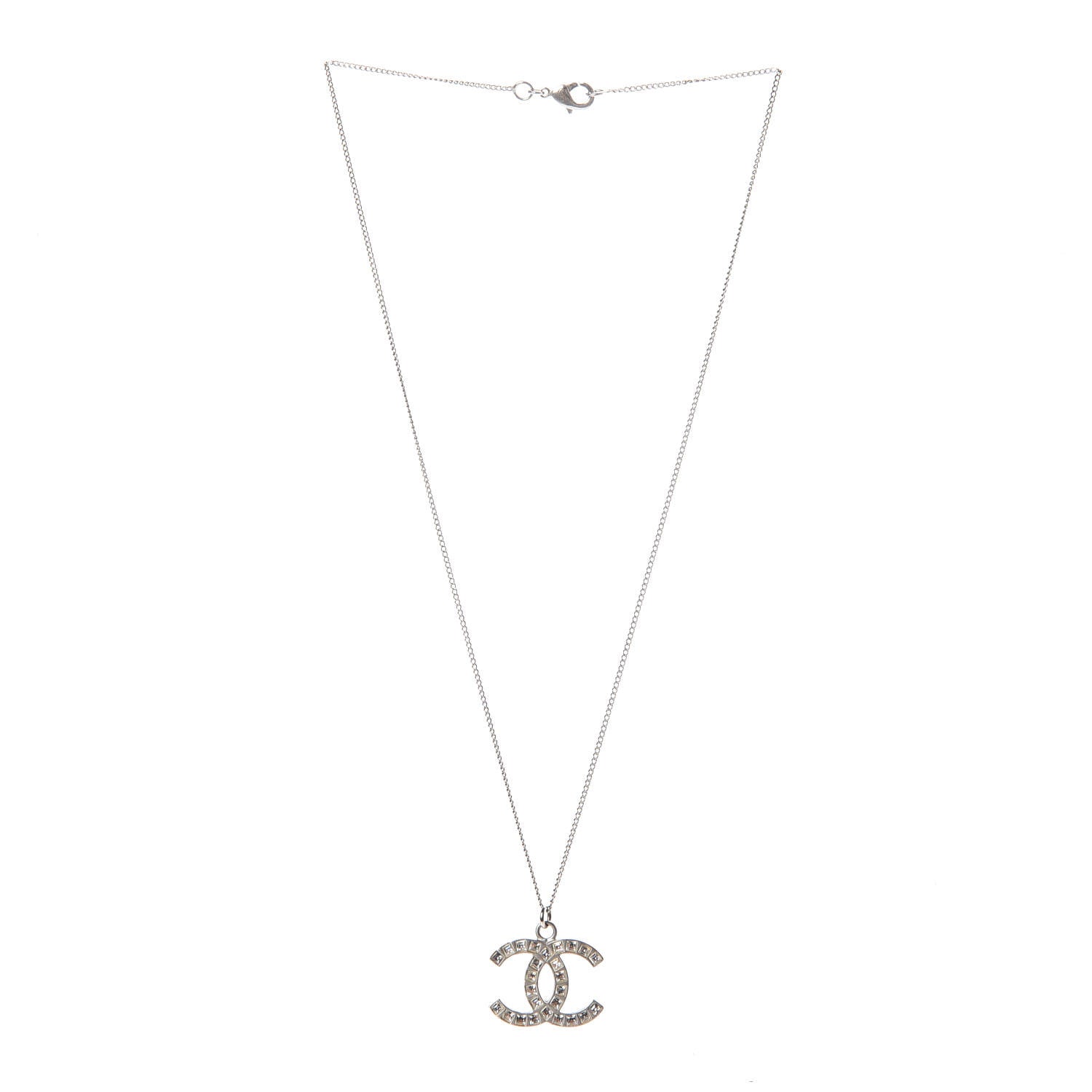 Chanel Baguette Crystal CC Necklace Silver 3 of 4