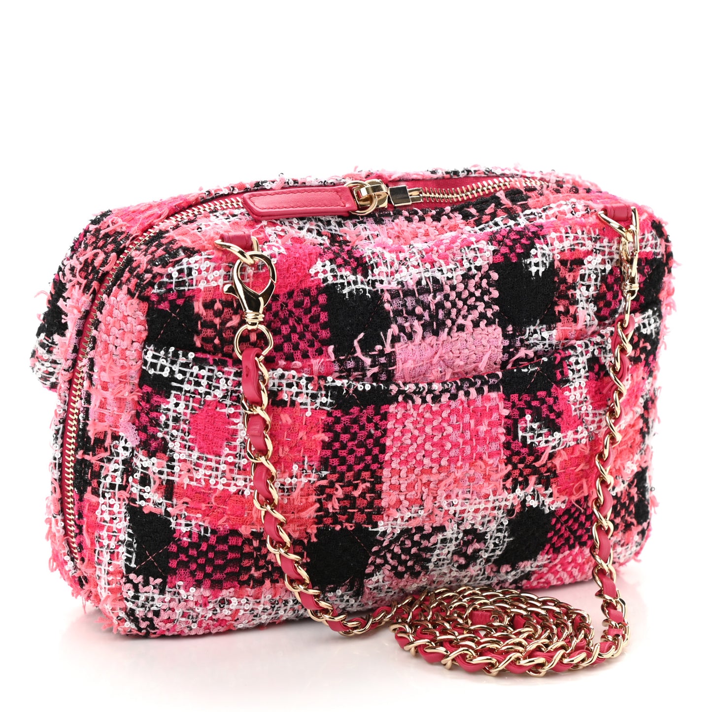 Tweed Large Tote Flap Pink Black