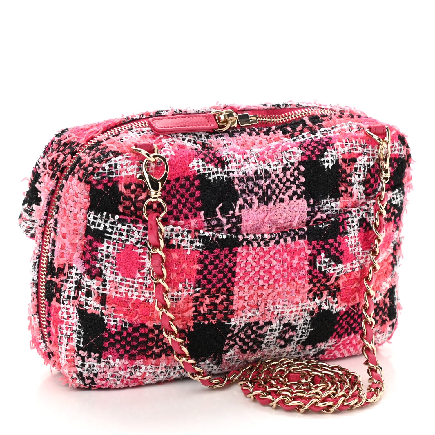 Chanel Tweed Large Tote Flap Pink Black 3 of 17