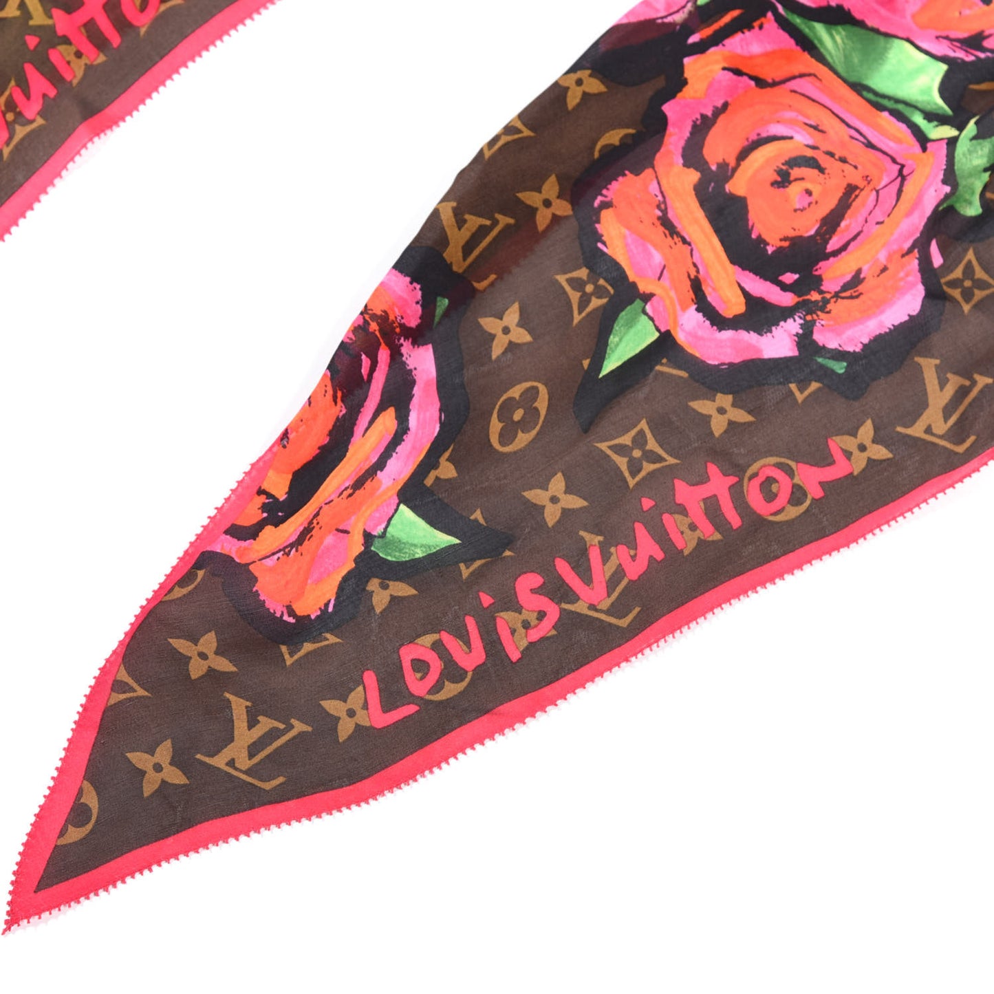 Silk Monogram Roses Scarf Marron