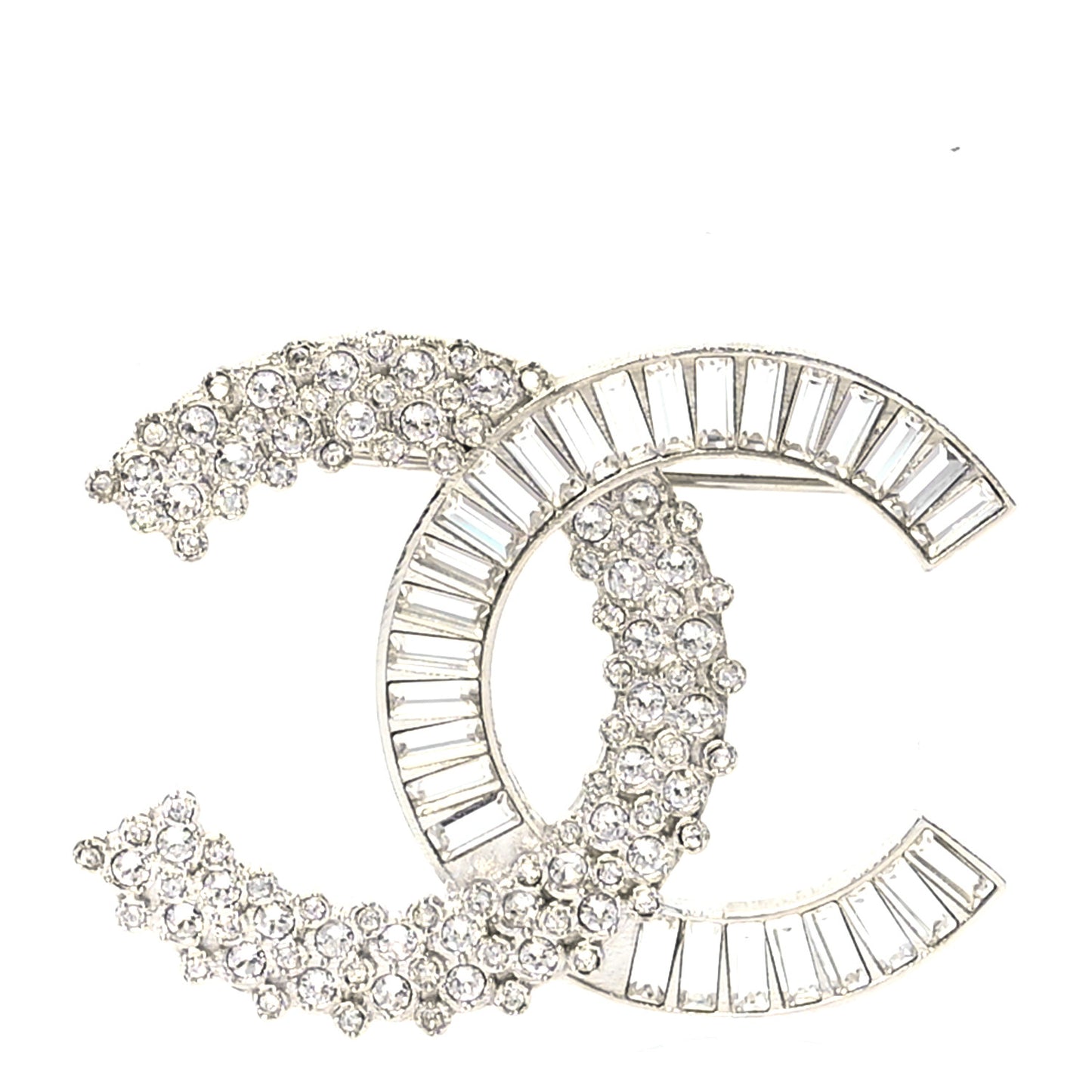 Baguette Round Crystal CC Brooch Silver
