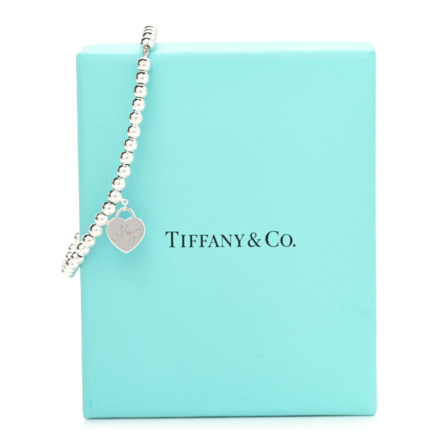 Sterling Silver 4mm Mom Heart Tag Bead Bracelet