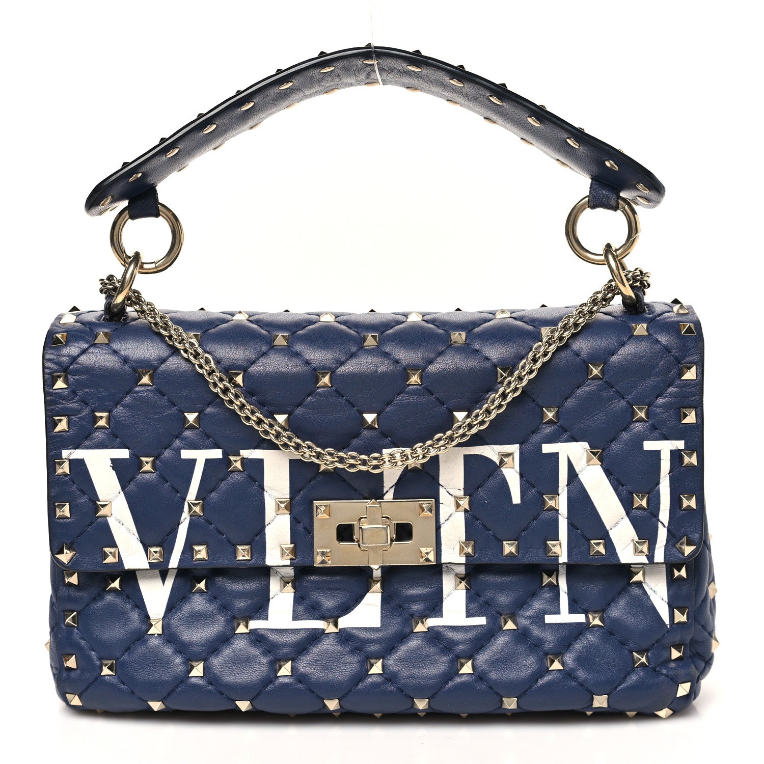 Valentino Garavani Nappa VLTN Print Medium Rockstud Spike Shoulder Bag Pure Blue White 1 of 11