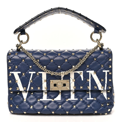 Valentino Garavani Nappa VLTN Print Medium Rockstud Spike Shoulder Bag Pure Blue White 1 of 11