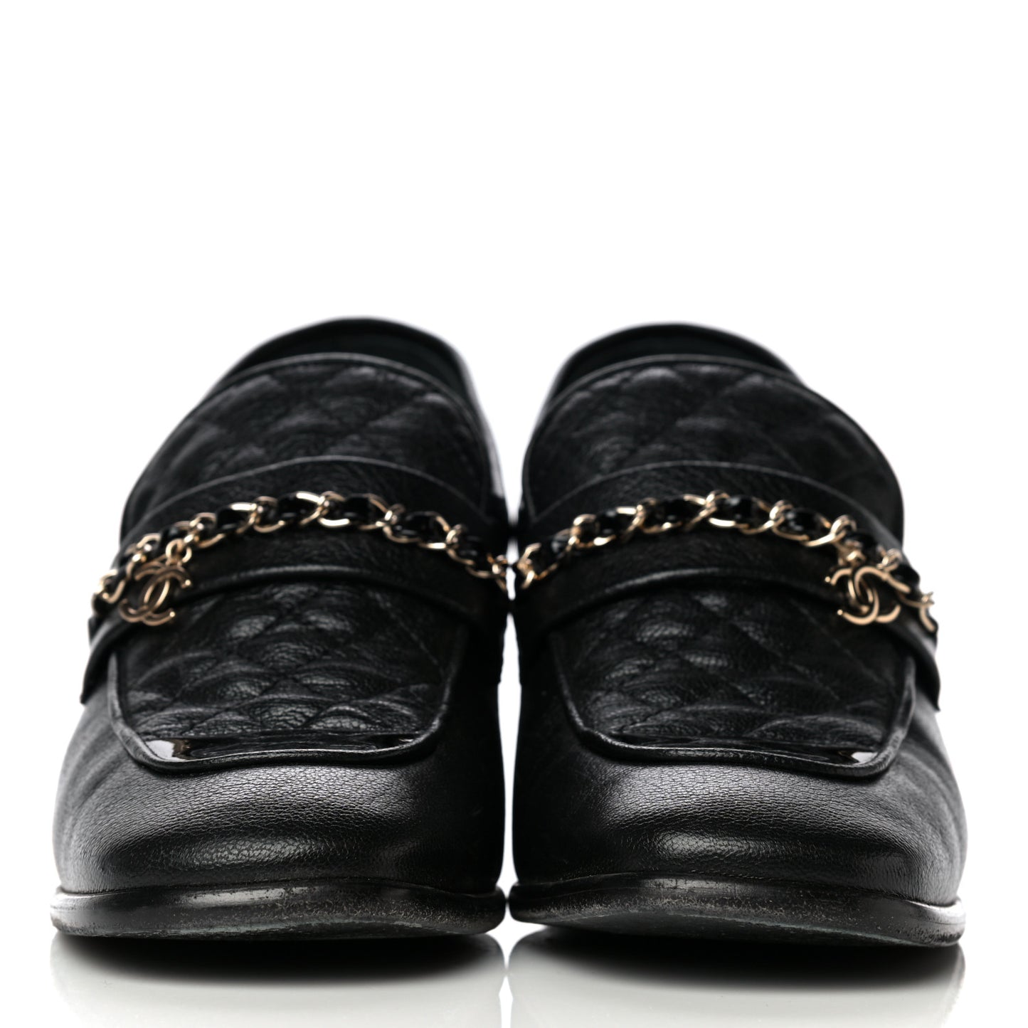 Calfskin Patent Quilted CC Chain Mocassin Loafers 39.5 Black