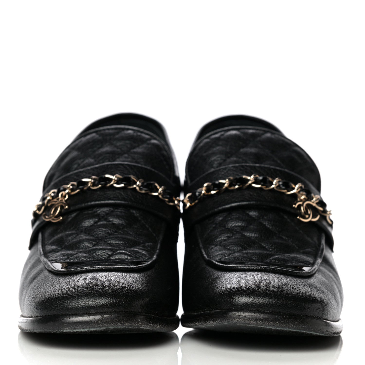 Chanel Calfskin Patent Quilted CC Chain Mocassin Loafers 39.5 Black 2 of 15