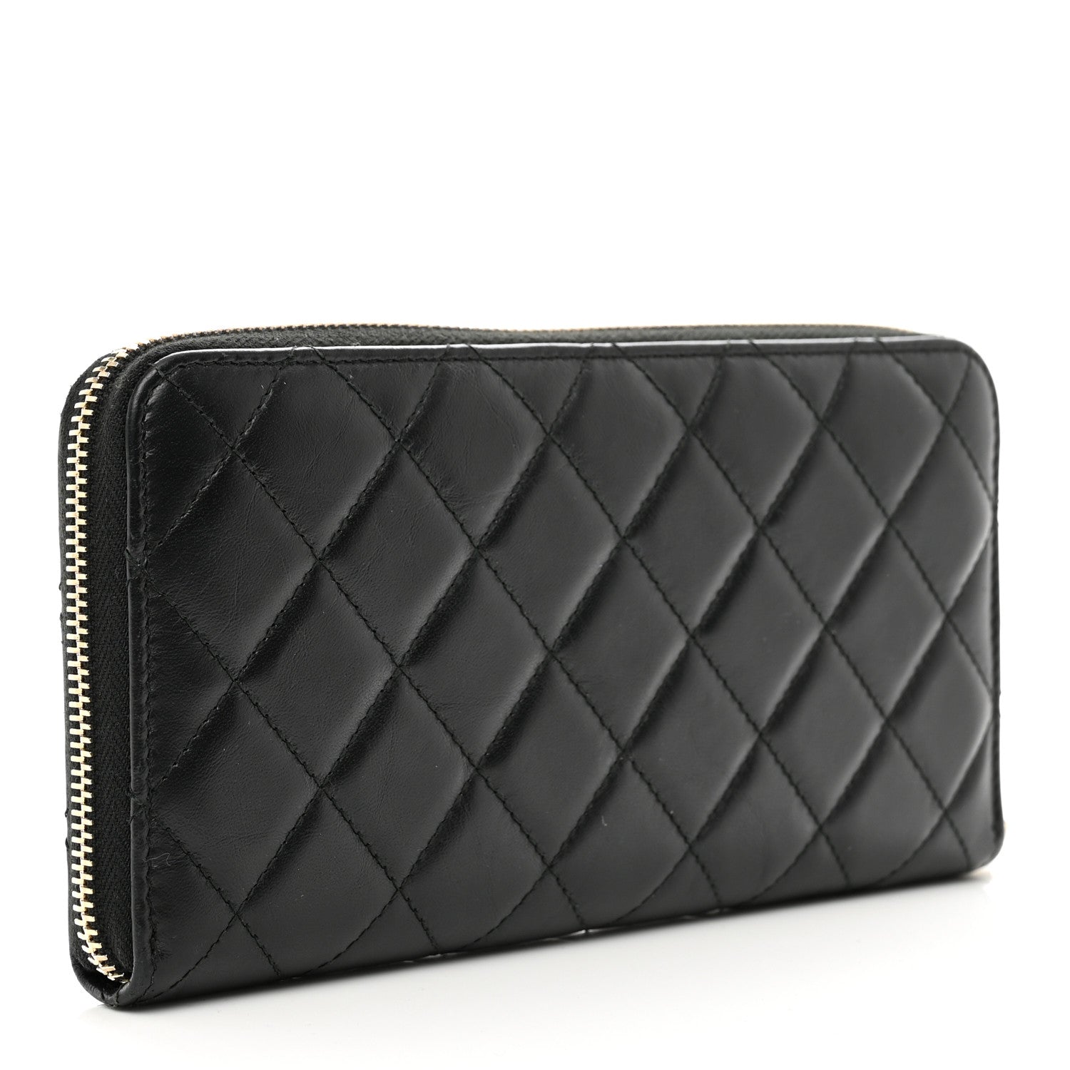 Chanel Aged Calfskin Quilted Lucky Charms 2.55 Reissue Zip Around Wallet Black 3 of 9