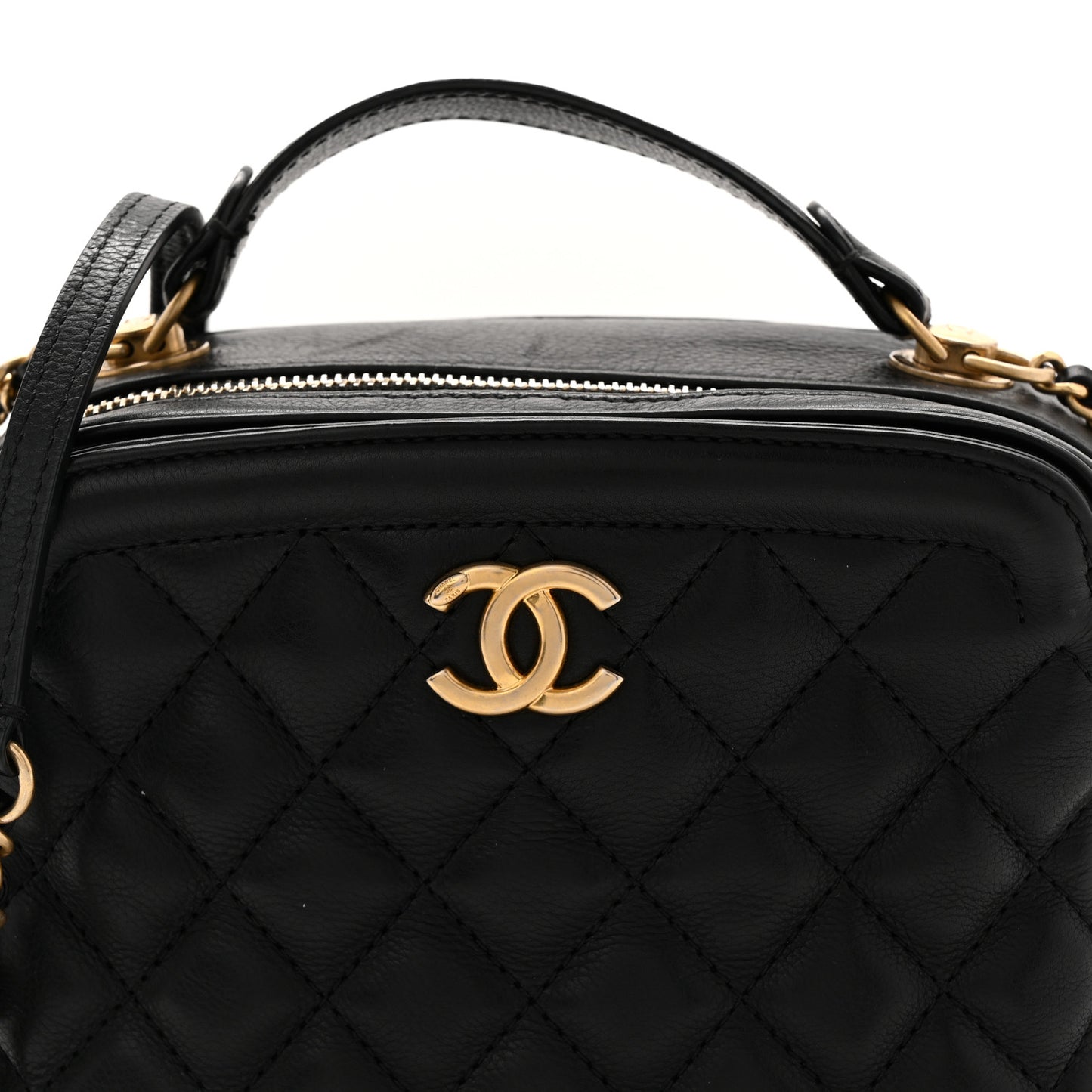 Calfskin Quilted CC Small Vanity Case Black