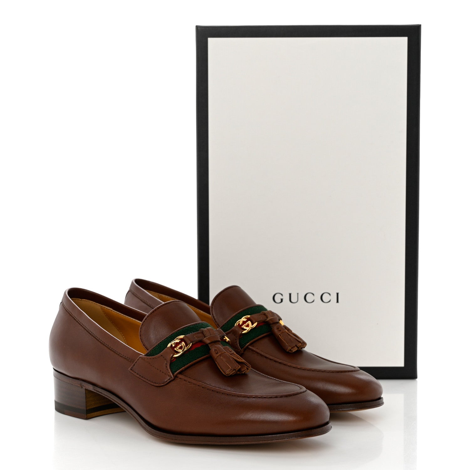 Gucci Calfskin Web Interlocking G Tassel Loafers 37.5 Indian Ebony 9 of 9