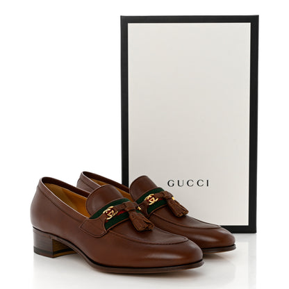 Gucci Calfskin Web Interlocking G Tassel Loafers 37.5 Indian Ebony 9 of 9