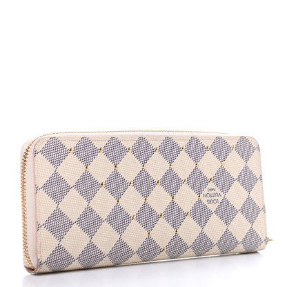 Louis Vuitton Damier Azur Studded Clemence Wallet Rose Ballerine 3 of 9