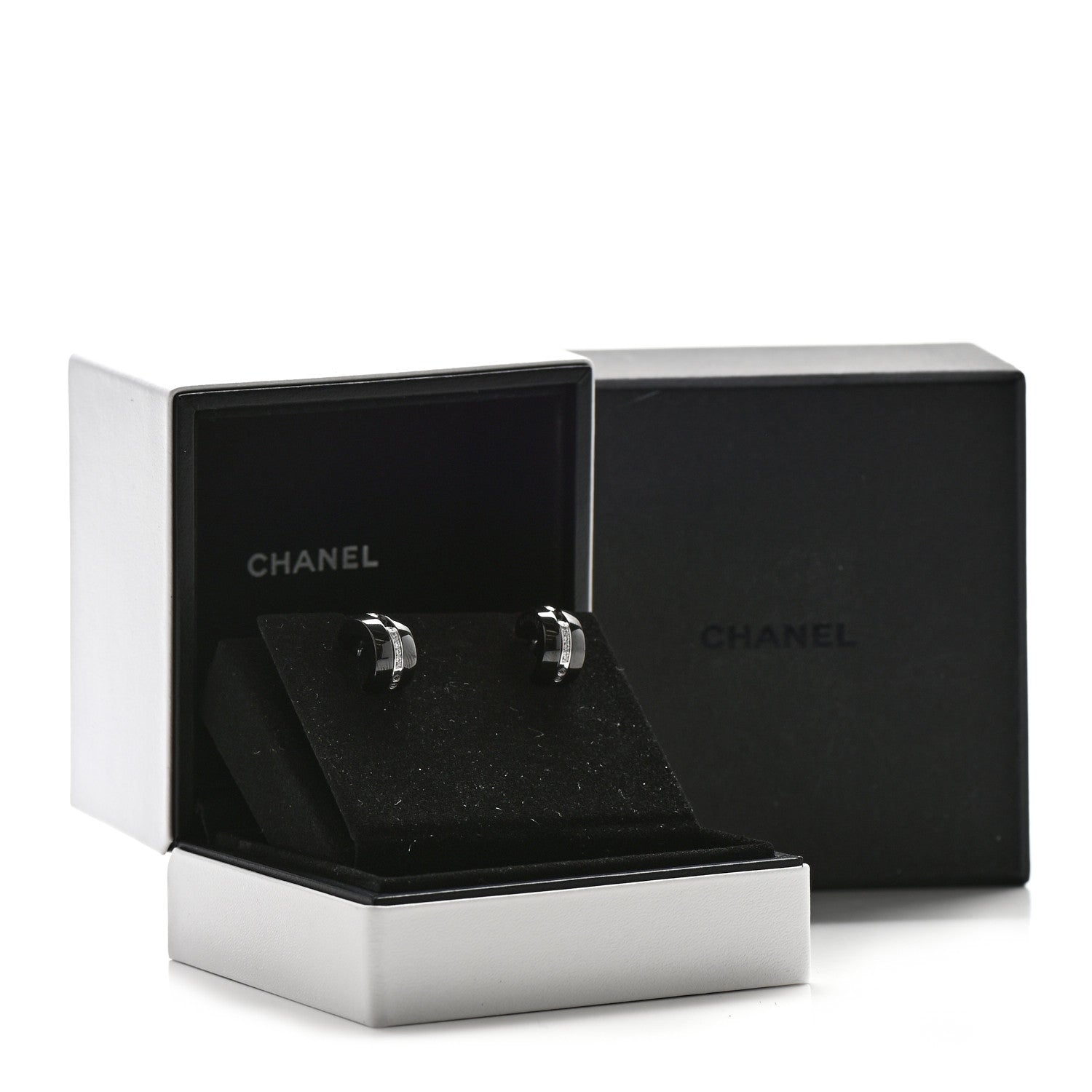 Chanel 18K White Gold Diamond Ceramic Ultra Hoop Earrings Black 8 of 8