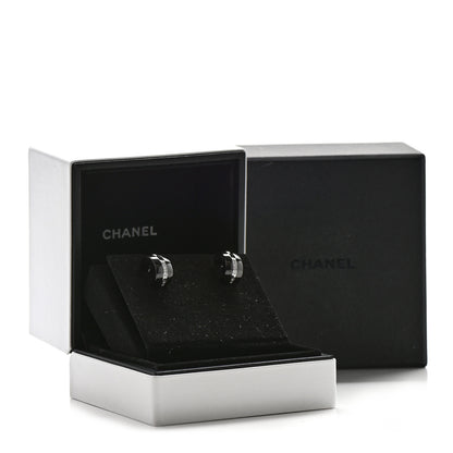 Chanel 18K White Gold Diamond Ceramic Ultra Hoop Earrings Black 8 of 8