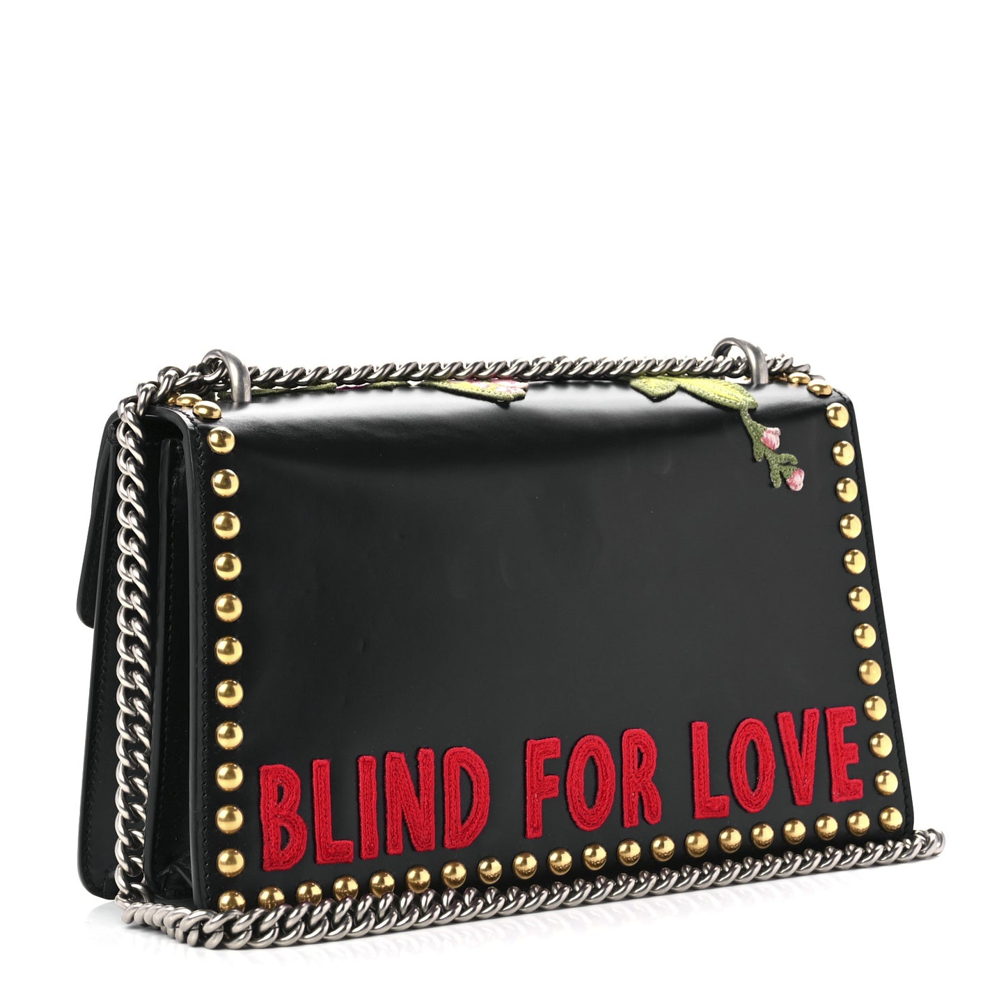 Calfskin Floral Embroidered Studded Small Dionysus Shoulder Bag Black