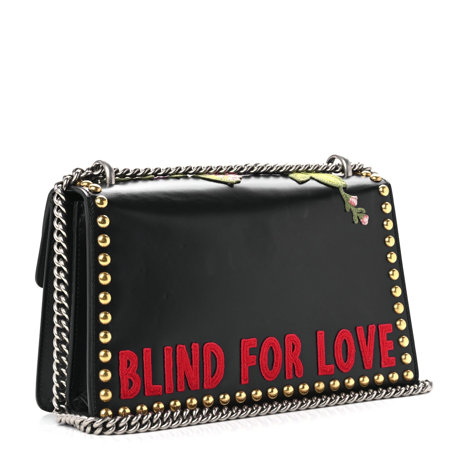 Gucci Calfskin Floral Embroidered Studded Small Dionysus Shoulder Bag Black 2 of 8