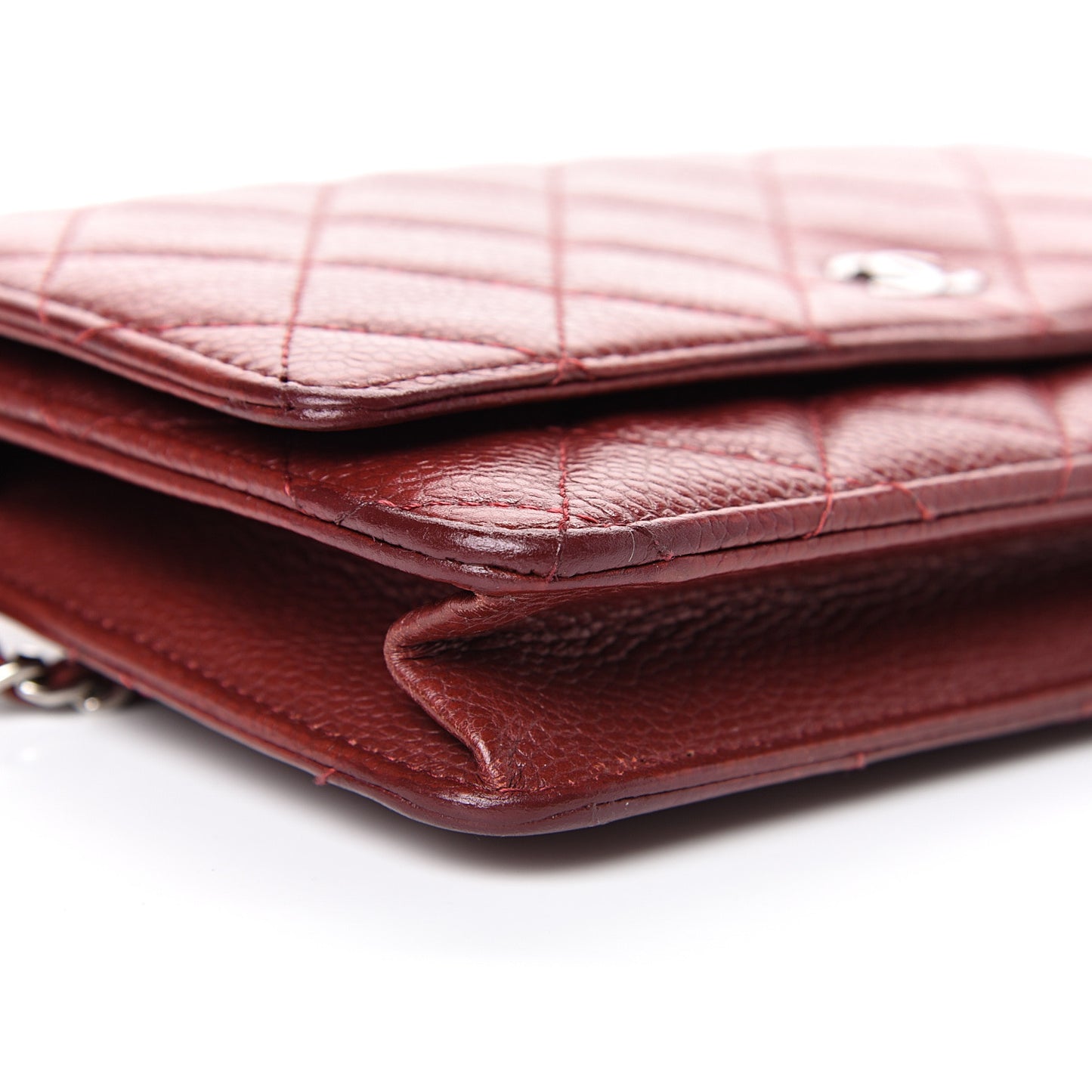 Caviar Quilted Wallet On Chain WOC Dark Red