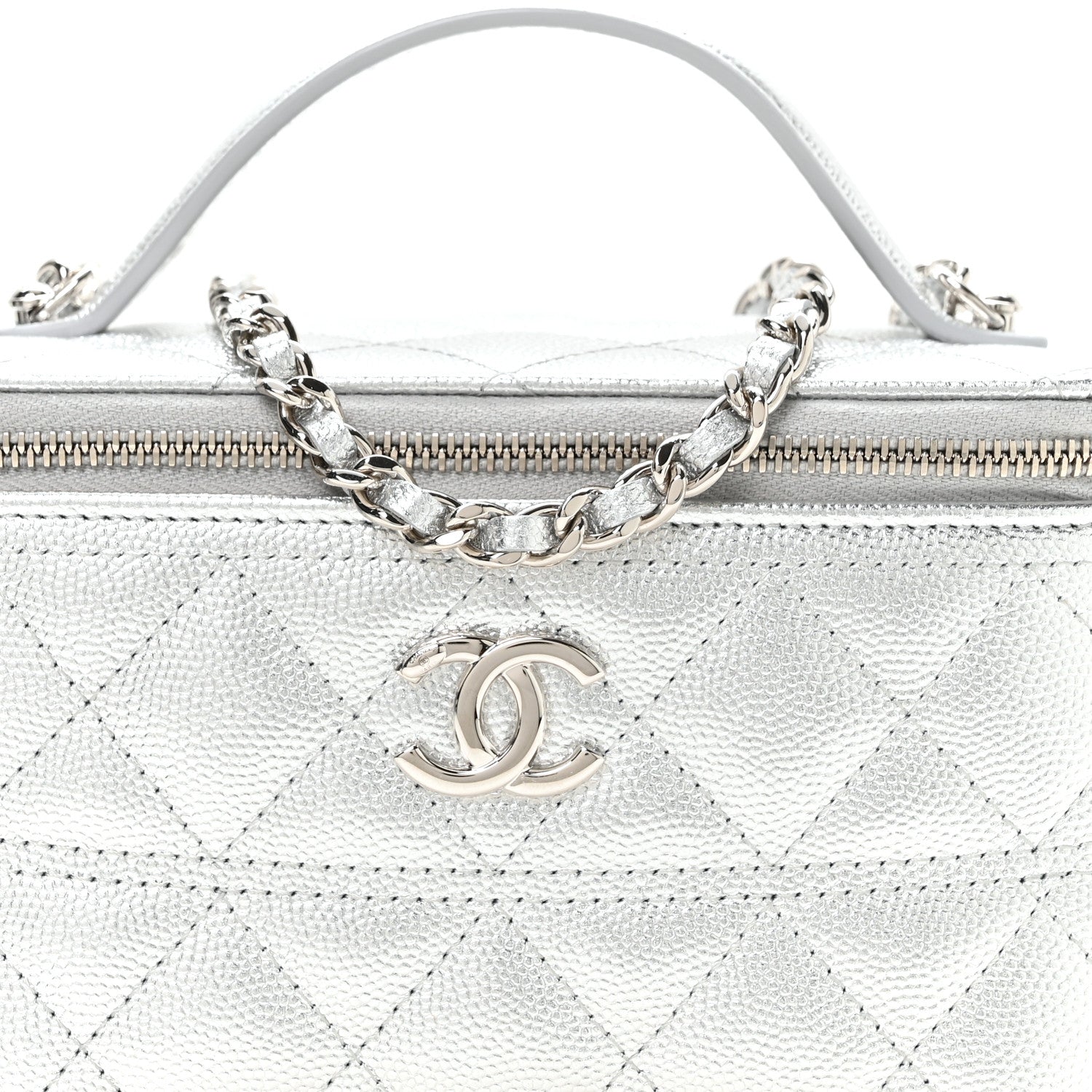 Chanel Metallic Caviar Quilted Trendy Handle Mini Vanity Silvery 8 of 12
