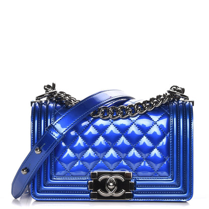 Chanel Metallic Patent Calfskin Quilted Small Boy Flap Blue 1 of 8